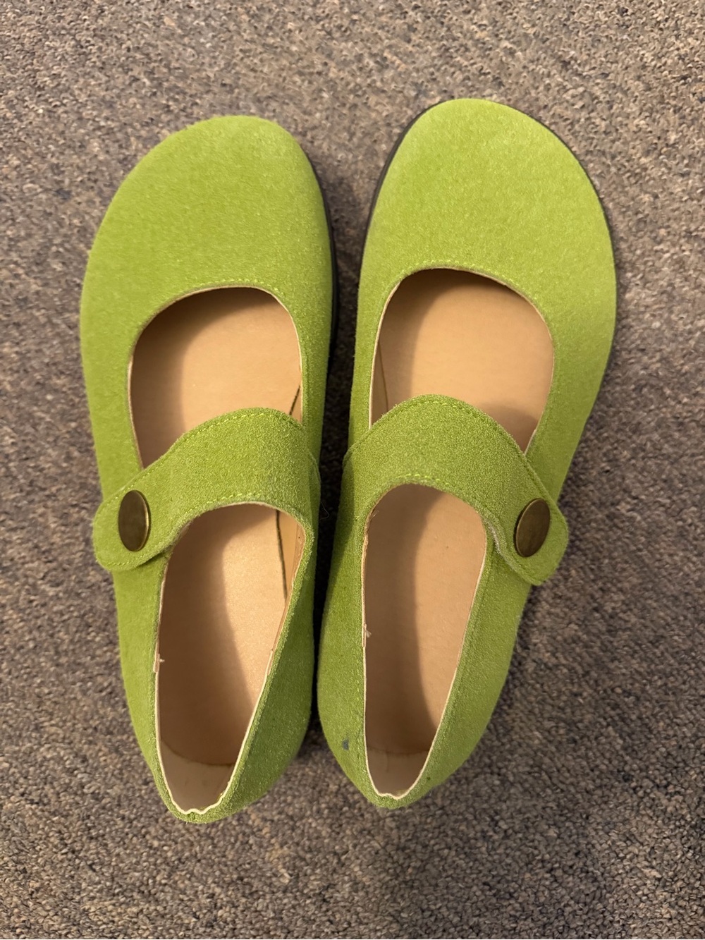 Green Mary Jane Flats - Lime Suede Look